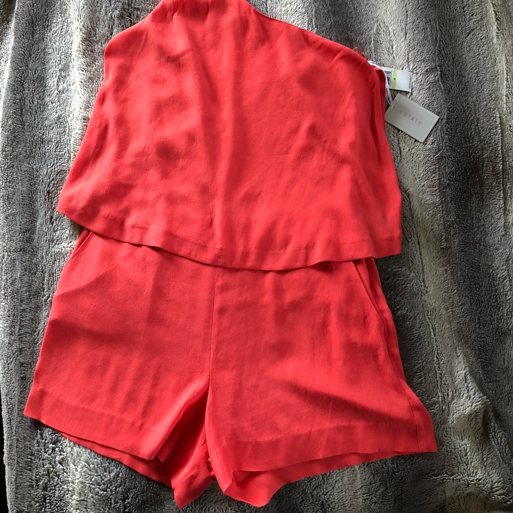 1.State l Anthropologie 1 shoulder romper coral - Picture 3 of 6